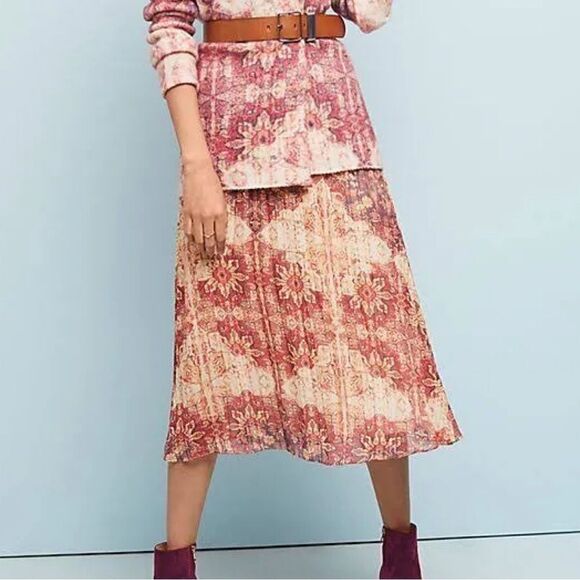 Akemi + Kin Anthropologie Laurel Canyon Boho Pleated Midi Skirt Size S - Picture 1 of 8